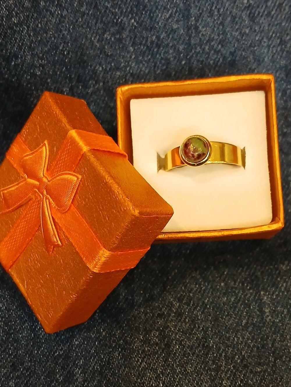 Gold-Plated Ring with Green and Purple Epidote Gemstone